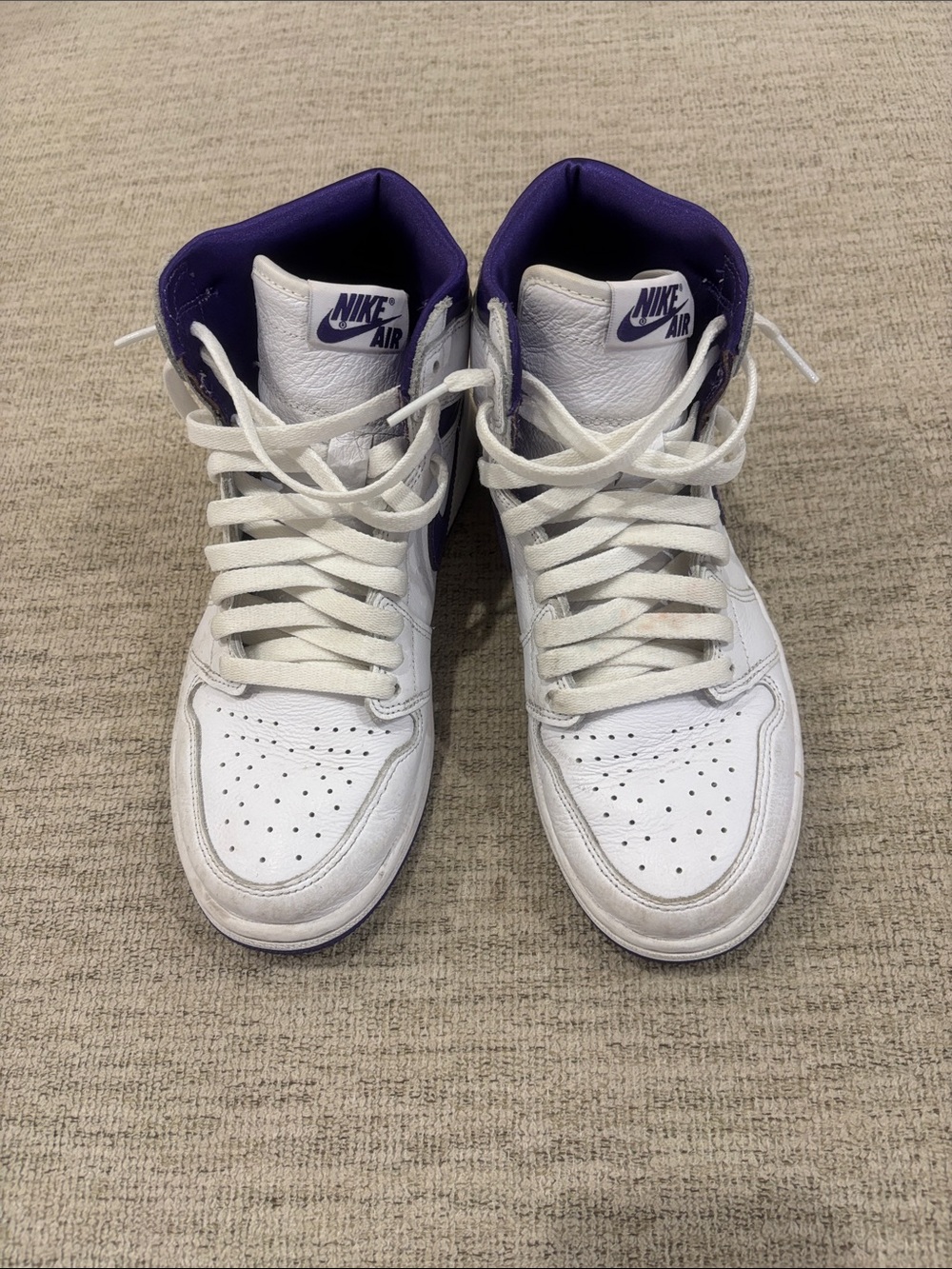 Nike Women's High-Top Sneakers in White with Purple Trim